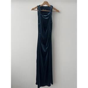 Zara Womens Blue Velvet Sleeveless Draped Crewneck Slit Back Maxi Dress Size Sm